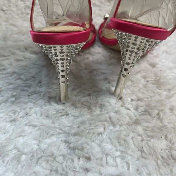 JEWEL BADGLEY MISCHKA Satin Hot Pink Rhinestone accents Ankle Strap Sandals SZ 8 - Picture 5 of 9
